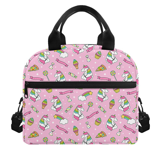 Pink Girly Unicorn Pattern Print Insulated Lunch Bag