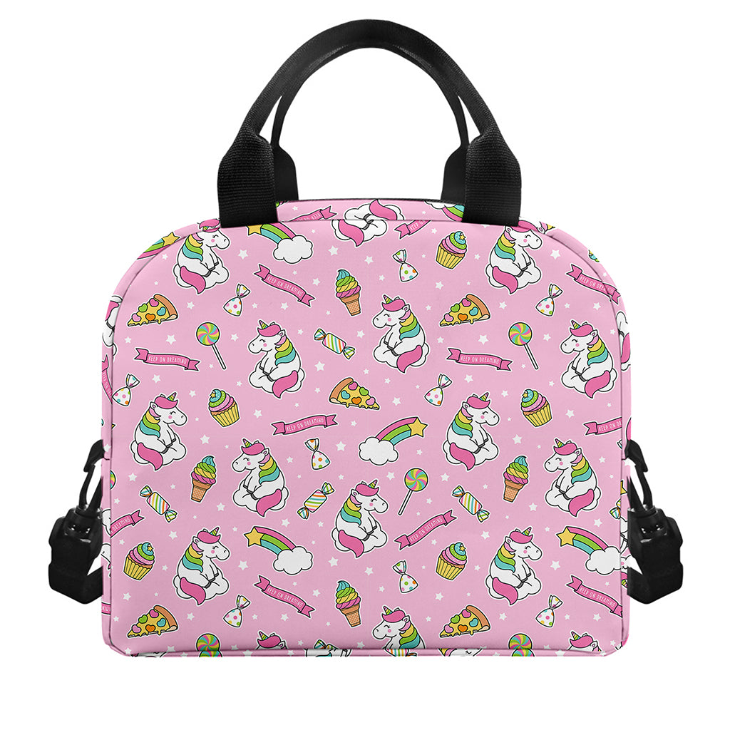 Pink Girly Unicorn Pattern Print Insulated Lunch Bag