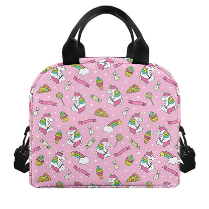 Pink Girly Unicorn Pattern Print Insulated Lunch Bag