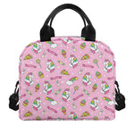 Pink Girly Unicorn Pattern Print Insulated Lunch Bag