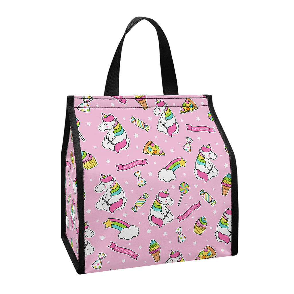 Pink Girly Unicorn Pattern Print Insulated Lunch Tote