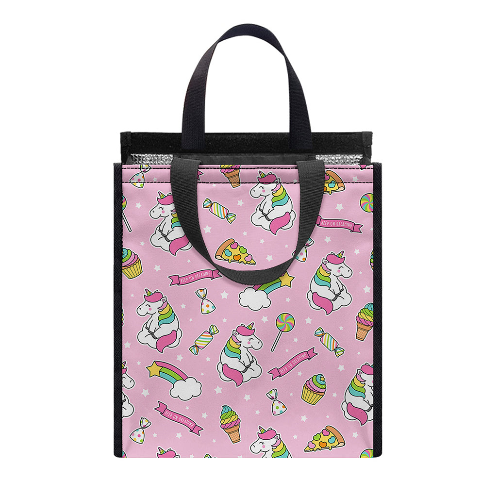 Pink Girly Unicorn Pattern Print Insulated Lunch Tote