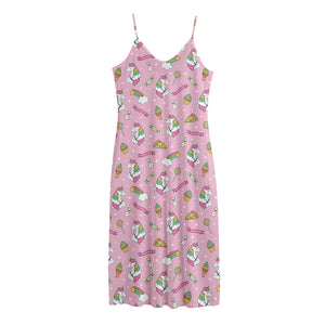 Pink Girly Unicorn Pattern Print Jersey Midi Cami Dress