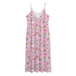 Pink Girly Unicorn Pattern Print Jersey Midi Cami Dress