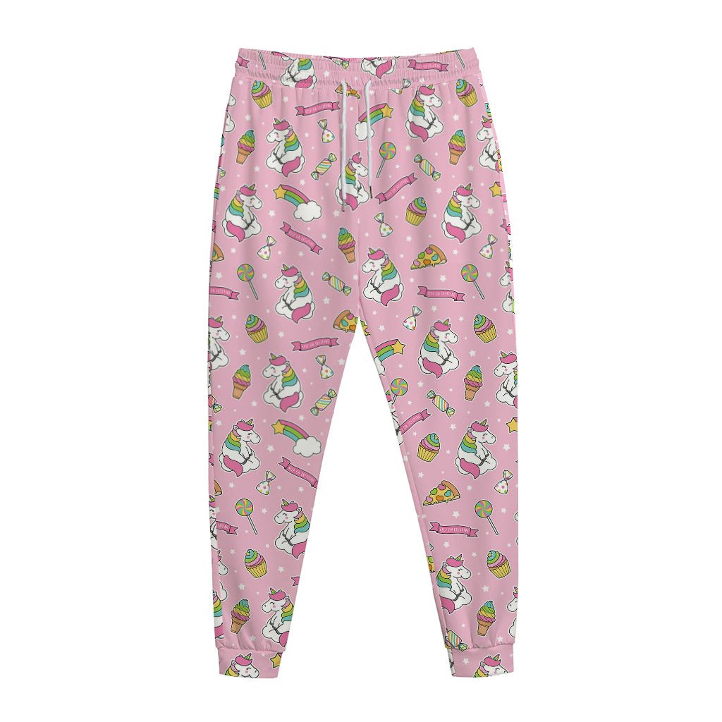 Pink Girly Unicorn Pattern Print Jogger Pants