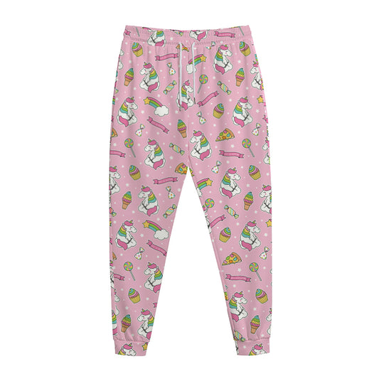 Pink Girly Unicorn Pattern Print Jogger Pants