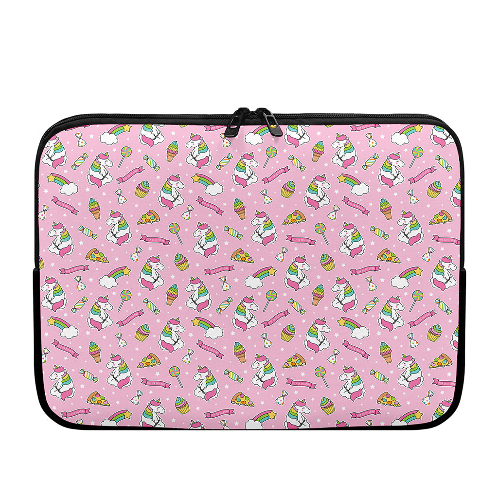 Pink Girly Unicorn Pattern Print Laptop Sleeve