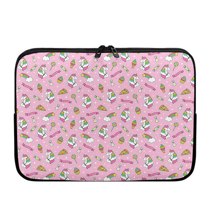 Pink Girly Unicorn Pattern Print Laptop Sleeve