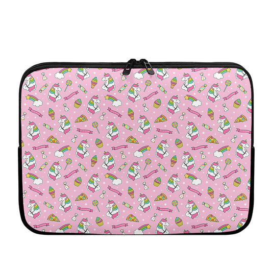 Pink Girly Unicorn Pattern Print Laptop Sleeve