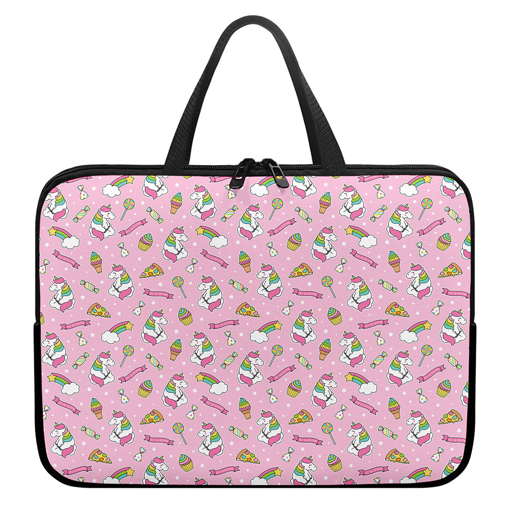 Pink Girly Unicorn Pattern Print Laptop Sleeve With Handle