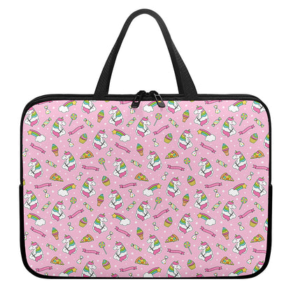 Pink Girly Unicorn Pattern Print Laptop Sleeve With Handle