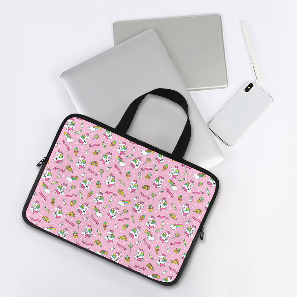 Pink Girly Unicorn Pattern Print Laptop Sleeve With Handle