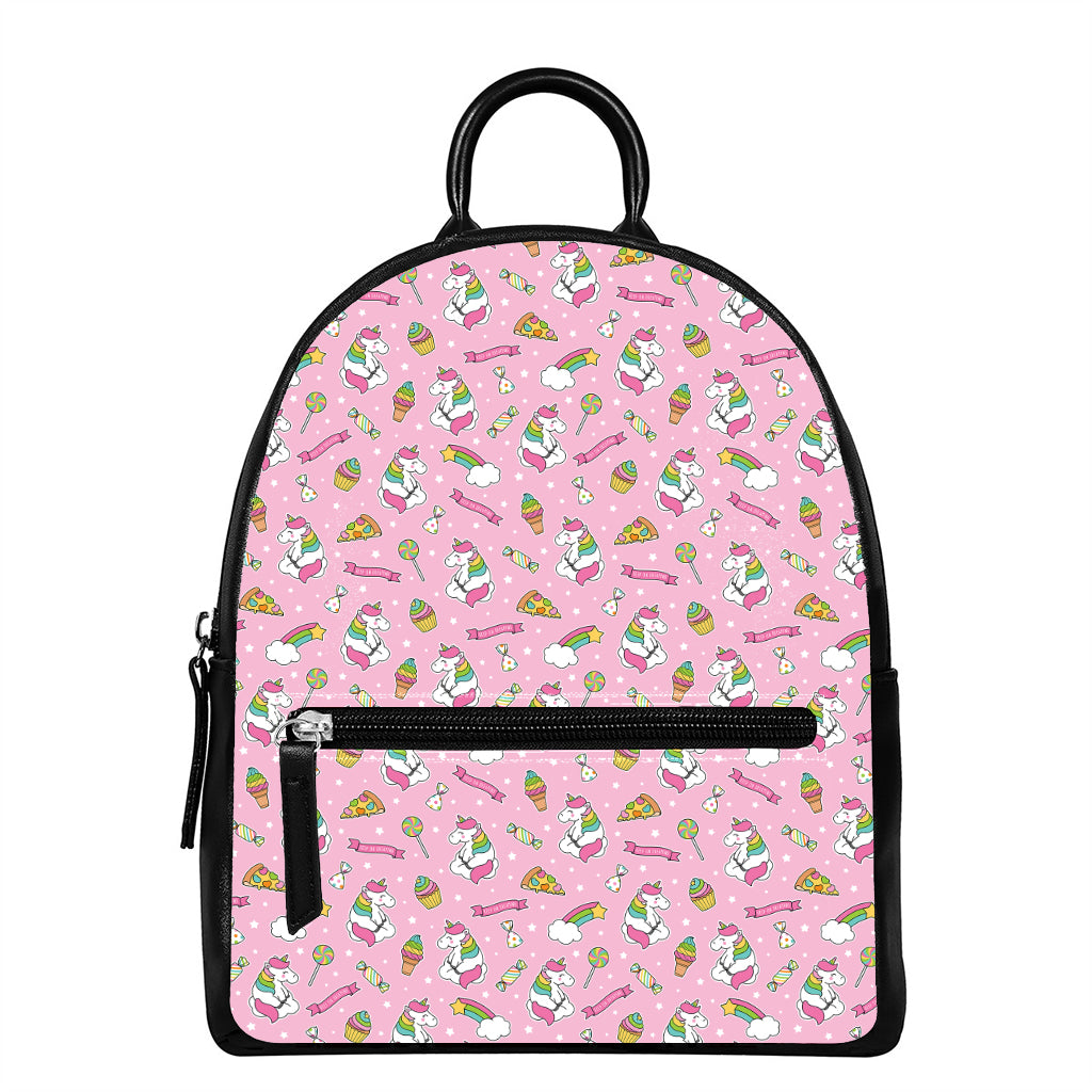 Pink Girly Unicorn Pattern Print Leather Backpack