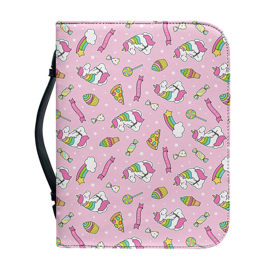 Pink Girly Unicorn Pattern Print Leather Bible Cover