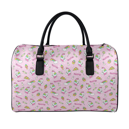 Pink Girly Unicorn Pattern Print Leather Duffle Bag