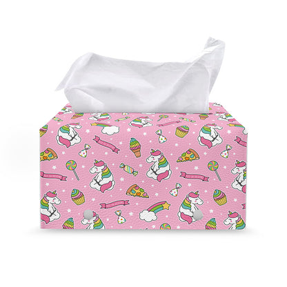 Pink Girly Unicorn Pattern Print Leather Tissue Box Cover