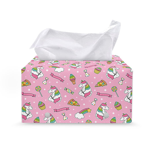 Pink Girly Unicorn Pattern Print Leather Tissue Box Cover
