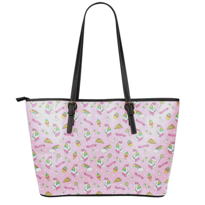 Pink Girly Unicorn Pattern Print Leather Tote Bag