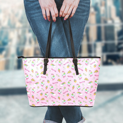 Pink Girly Unicorn Pattern Print Leather Tote Bag
