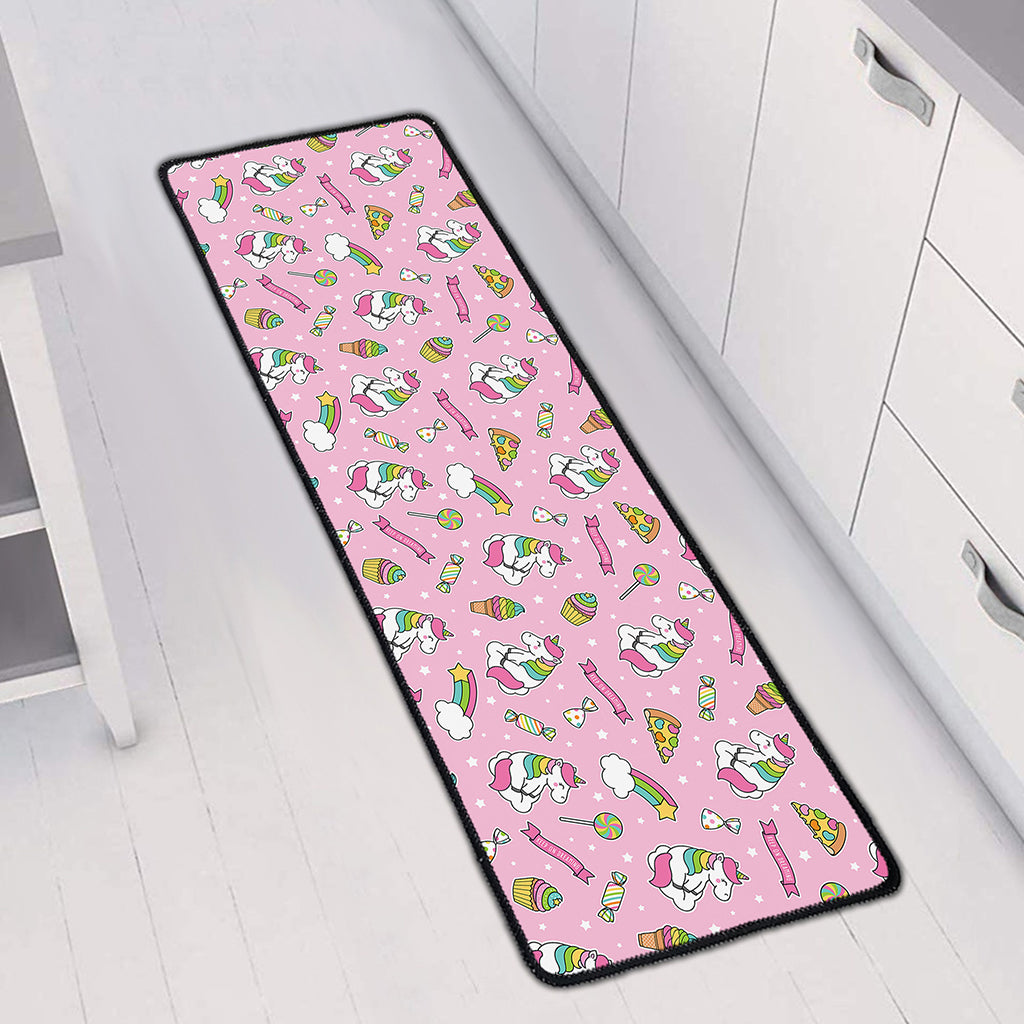 Pink Girly Unicorn Pattern Print Long Kitchen Mat
