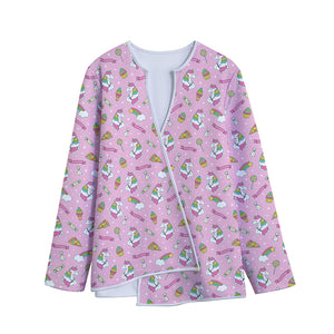 Pink Girly Unicorn Pattern Print Long Sleeve Short Coat