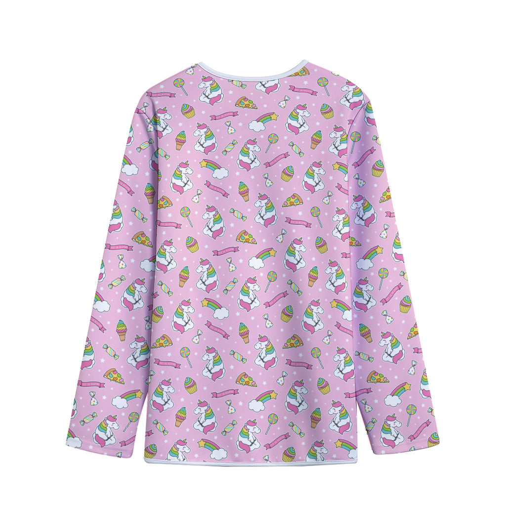 Pink Girly Unicorn Pattern Print Long Sleeve Short Coat