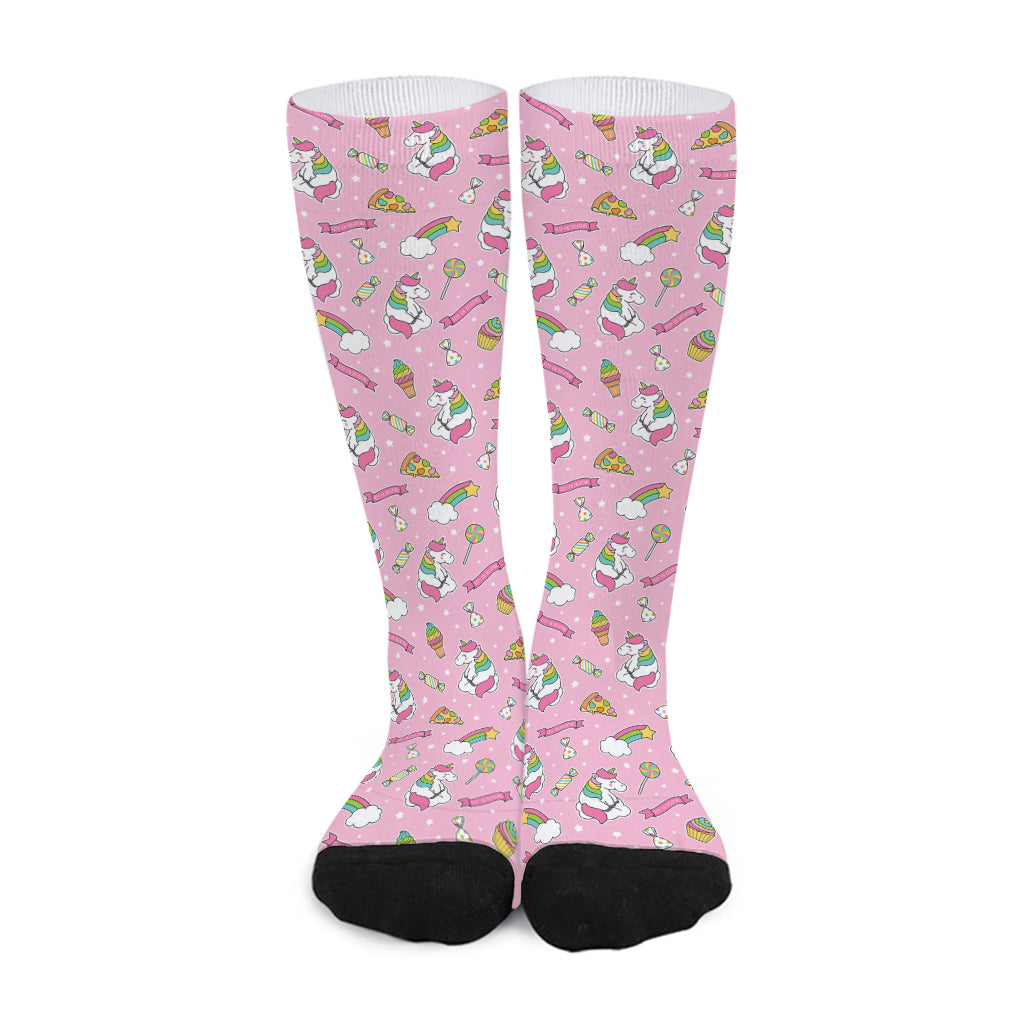 Pink Girly Unicorn Pattern Print Long Socks
