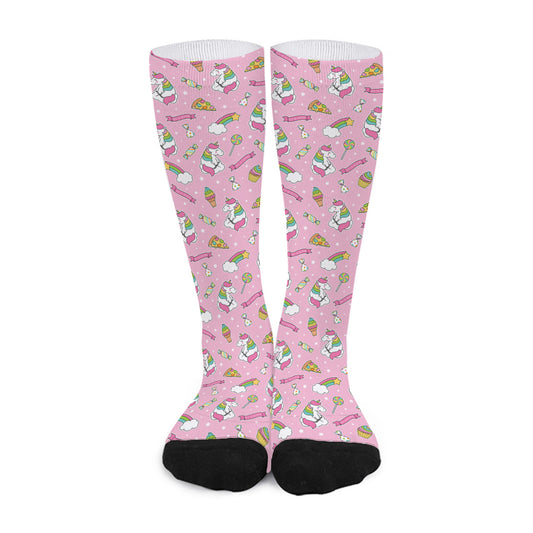 Pink Girly Unicorn Pattern Print Long Socks