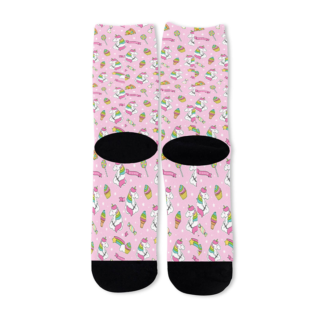 Pink Girly Unicorn Pattern Print Long Socks