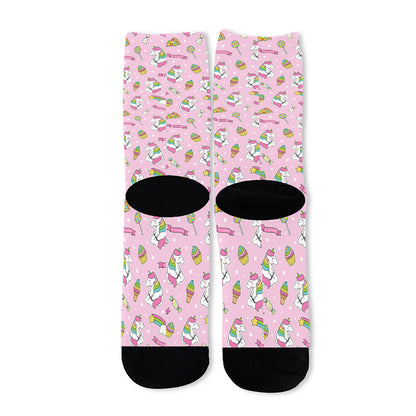 Pink Girly Unicorn Pattern Print Long Socks