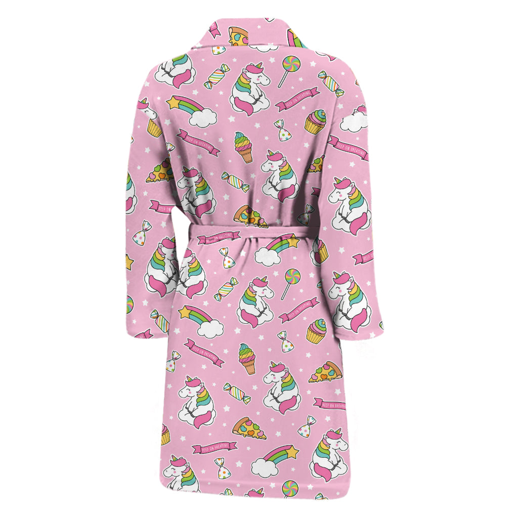 Pink Girly Unicorn Pattern Print Men's Bathrobe