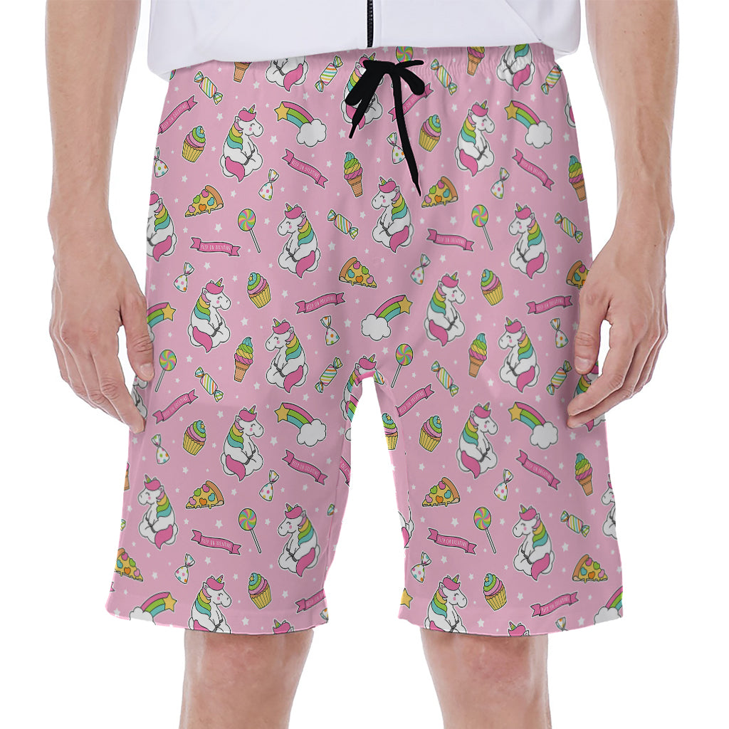Pink Girly Unicorn Pattern Print Men's Beach Shorts