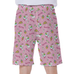 Pink Girly Unicorn Pattern Print Men's Beach Shorts