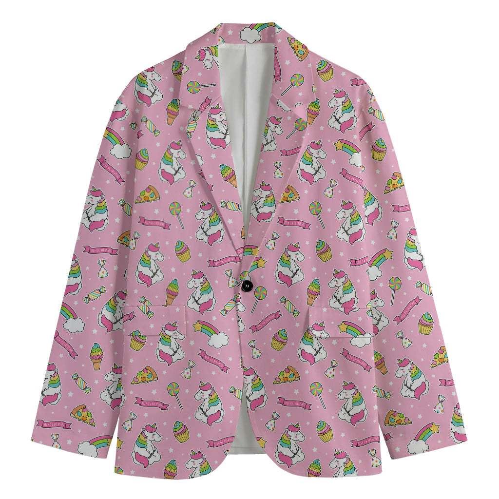 Pink Girly Unicorn Pattern Print Men's Blazer