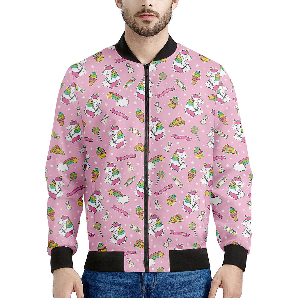 Pink Girly Unicorn Pattern Print Men's Bomber Jacket
