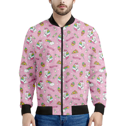 Pink Girly Unicorn Pattern Print Men's Bomber Jacket