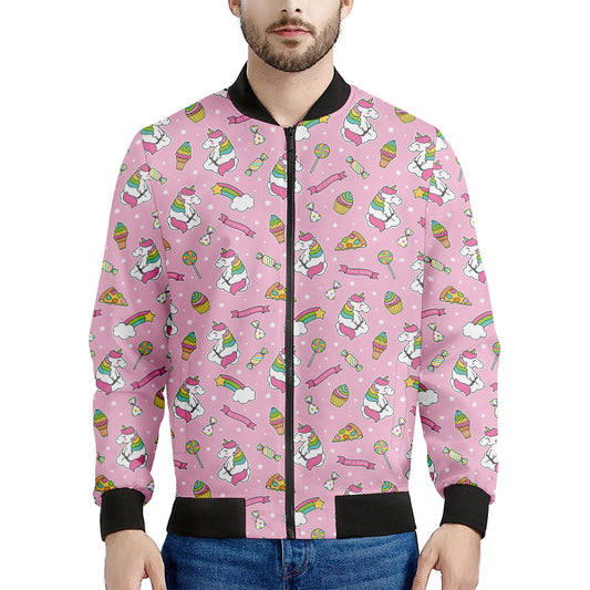 Pink Girly Unicorn Pattern Print Men's Bomber Jacket