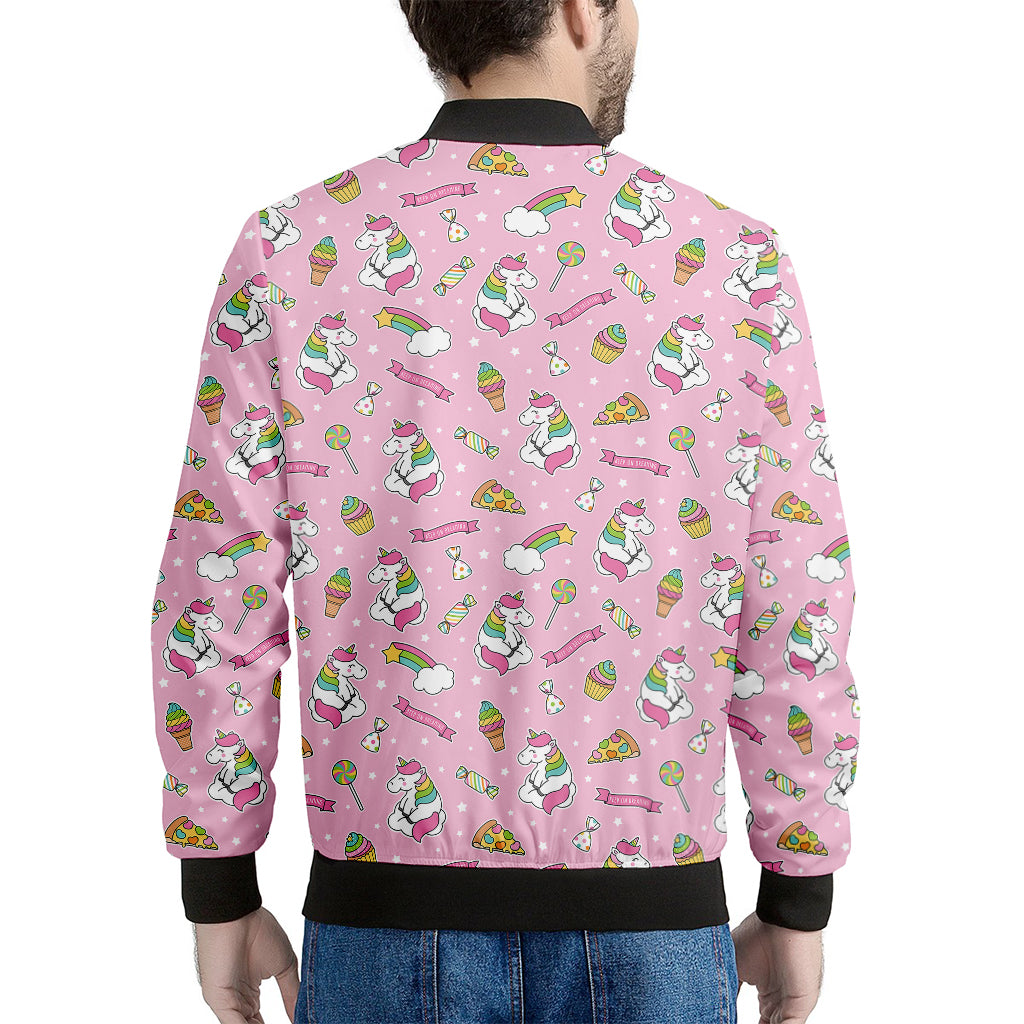 Pink Girly Unicorn Pattern Print Men's Bomber Jacket