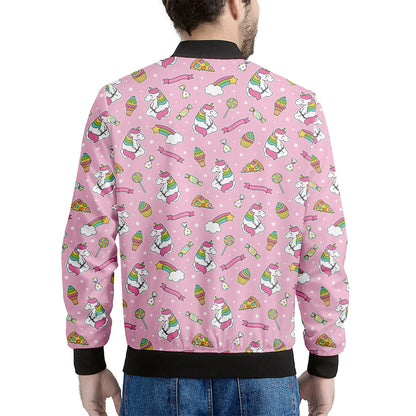 Pink Girly Unicorn Pattern Print Men's Bomber Jacket