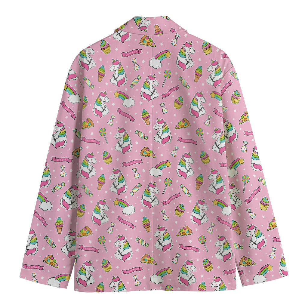 Pink Girly Unicorn Pattern Print Men's Cotton Blazer