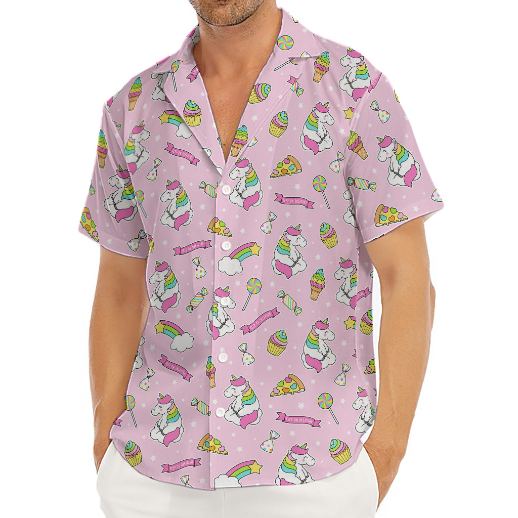 Pink Girly Unicorn Pattern Print Men's Deep V-Neck Shirt