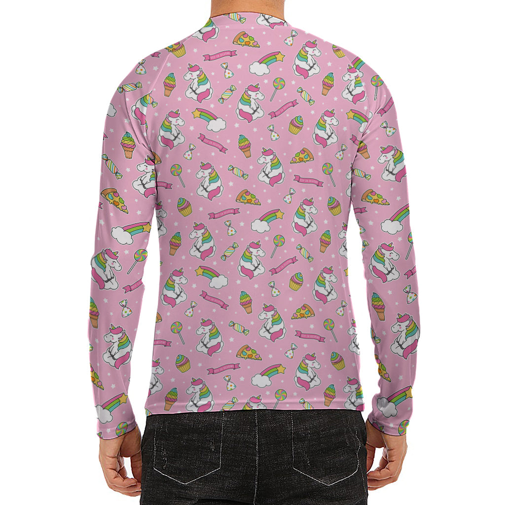 Pink Girly Unicorn Pattern Print Men's Long Sleeve Rash Guard