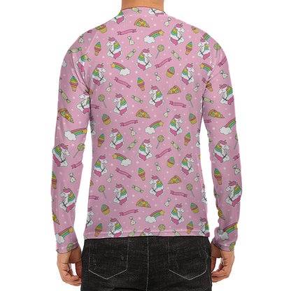 Pink Girly Unicorn Pattern Print Men's Long Sleeve Rash Guard