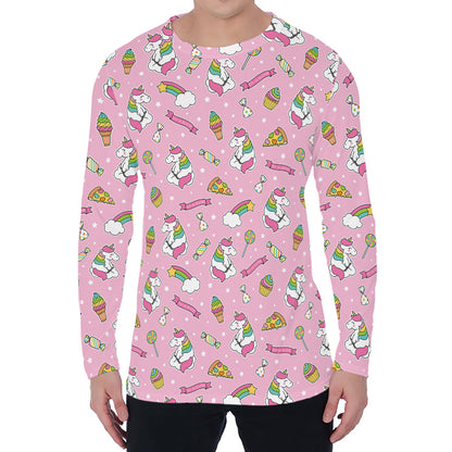 Pink Girly Unicorn Pattern Print Men's Long Sleeve T-Shirt