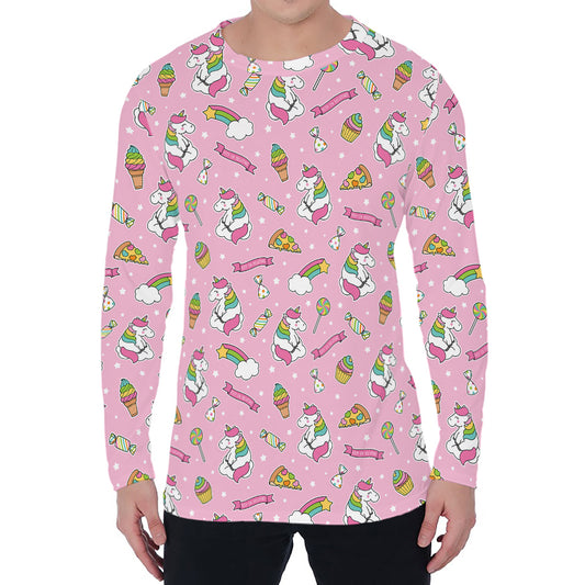 Pink Girly Unicorn Pattern Print Men's Long Sleeve T-Shirt