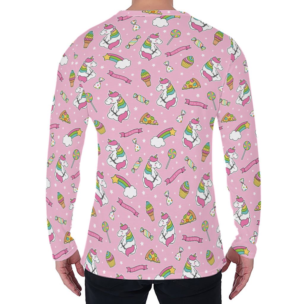 Pink Girly Unicorn Pattern Print Men's Long Sleeve T-Shirt