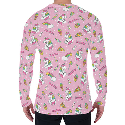 Pink Girly Unicorn Pattern Print Men's Long Sleeve T-Shirt