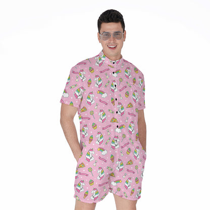 Pink Girly Unicorn Pattern Print Men's Rompers