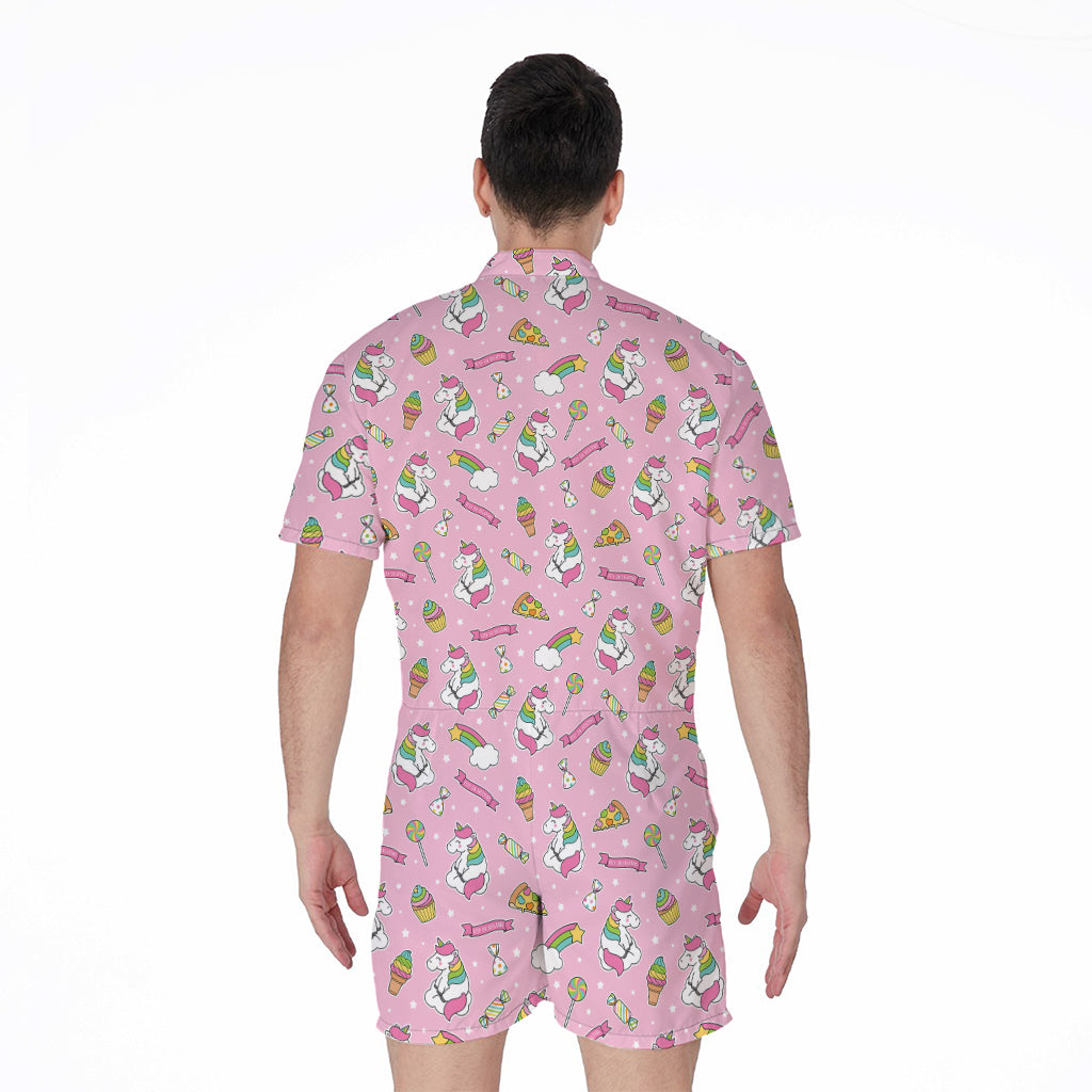 Pink Girly Unicorn Pattern Print Men's Rompers