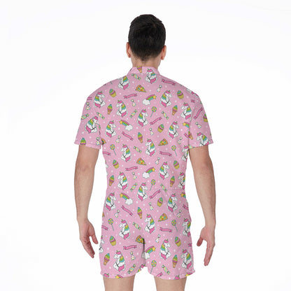 Pink Girly Unicorn Pattern Print Men's Rompers